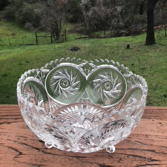 🍓🍓 Gorgeous Sawtooth Spiral Footed Large Crystal Bowl 🍓 2 For $25 - Picture 1 of 7
